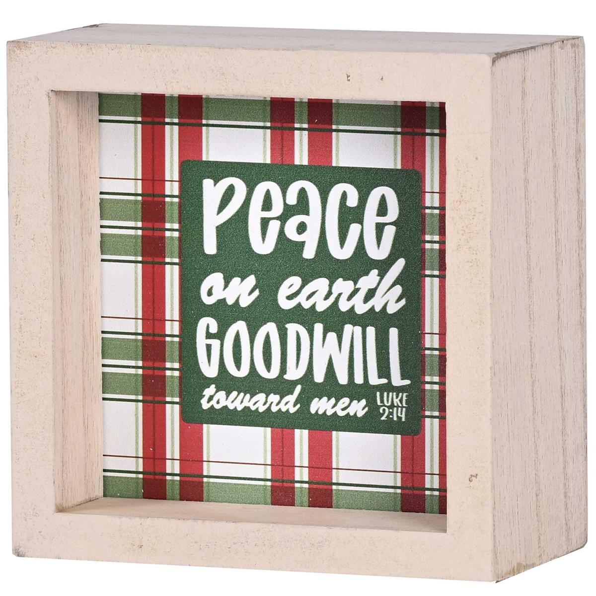 Decorative Christmas Double Sided Tabletop Block Sign 4 x 4 Inch Wood Plaid by Dicksons