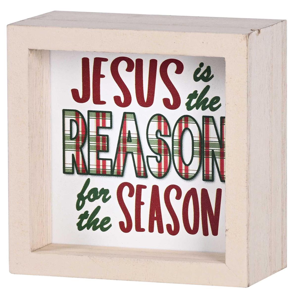Decorative Christmas Double Sided Tabletop Block Sign 4 x 4 Inch Wood Plaid by Dicksons, product view 2