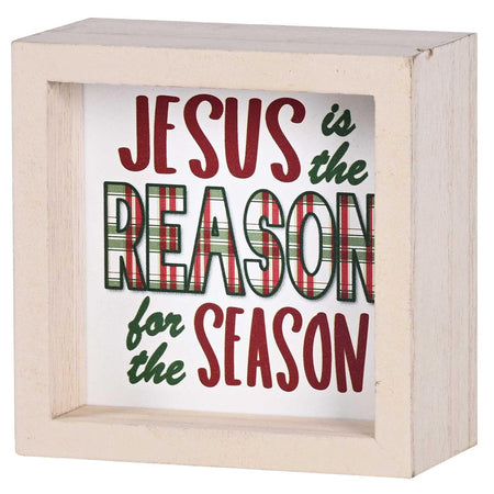 Decorative Christmas Double Sided Tabletop Block Sign 4 x 4 Inch Wood Plaid by Dicksons, product view 2