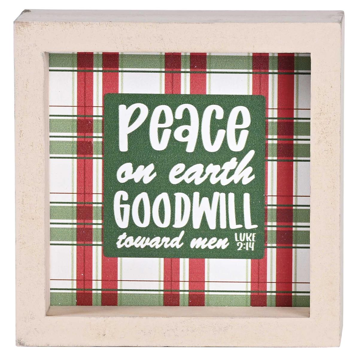 Decorative Christmas Double Sided Tabletop Block Sign 4 x 4 Inch Wood Plaid by Dicksons, product view 3