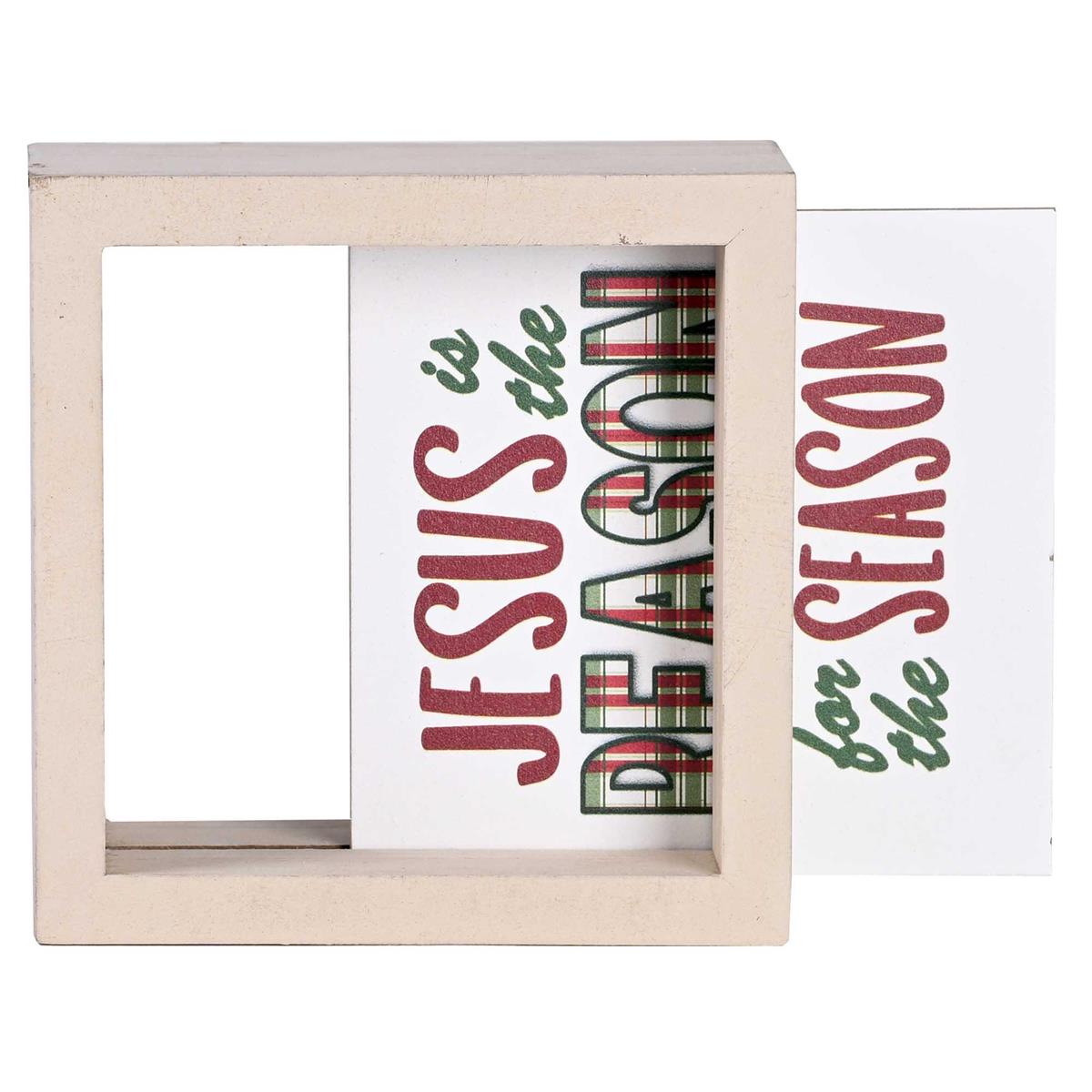 Decorative Christmas Double Sided Tabletop Block Sign 4 x 4 Inch Wood Plaid by Dicksons, product view 4