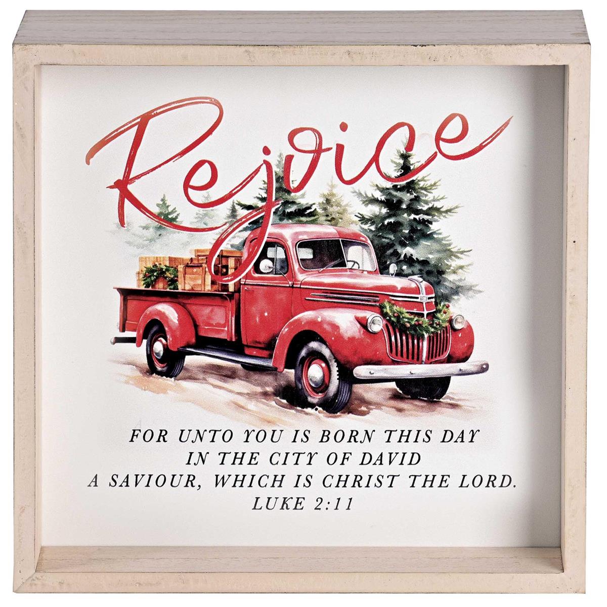 Decorative Christmas Double Sided Tabletop Block Sign 9.5 x 9.5 Inch Wood Red by Dicksons, product view 3