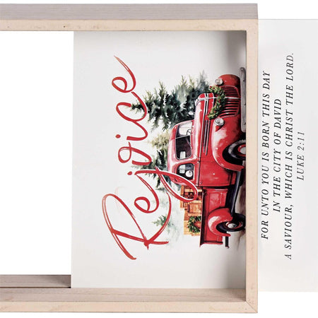 Decorative Christmas Double Sided Tabletop Block Sign 9.5 x 9.5 Inch Wood Red by Dicksons, product view 4