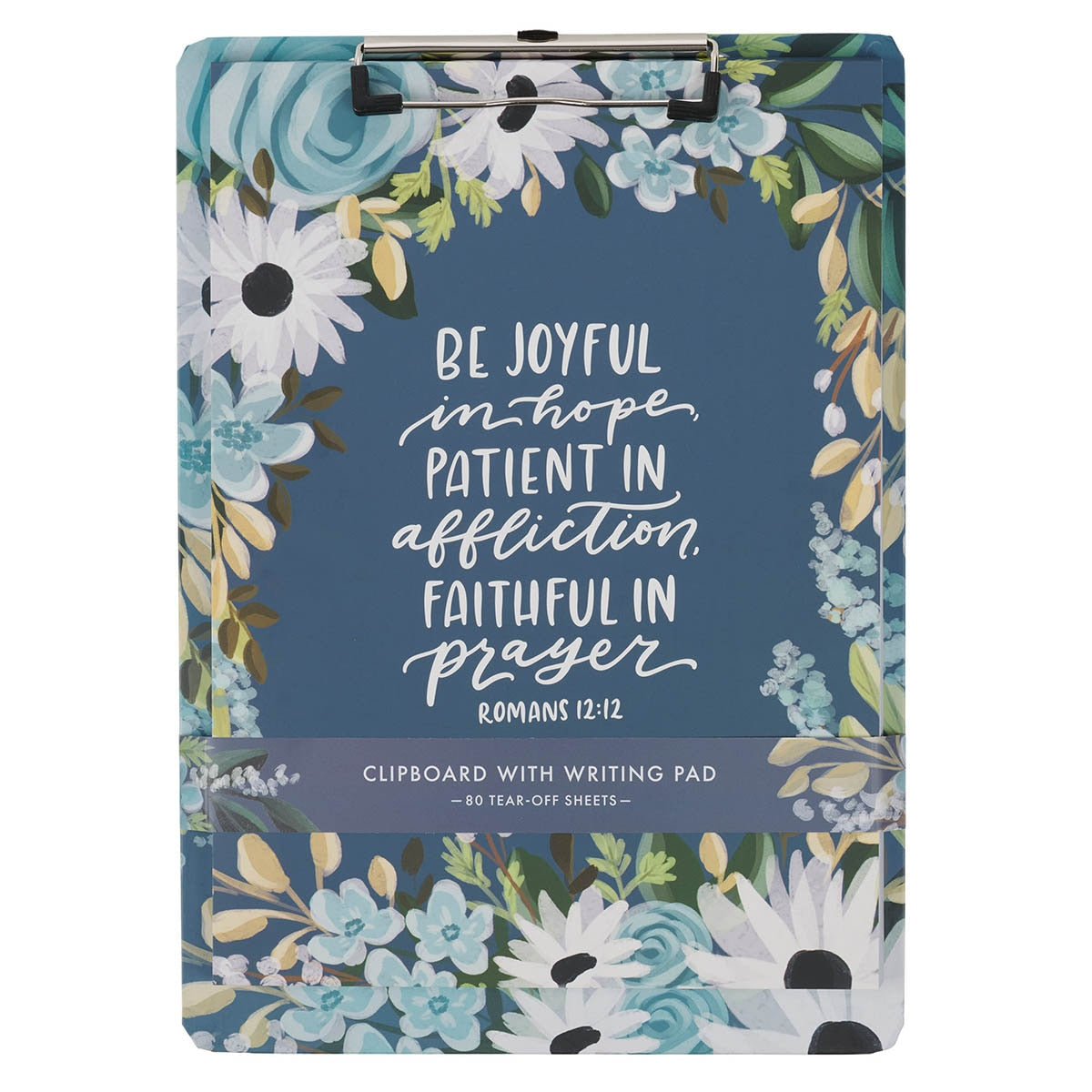 Be Joyful Blue Floral Clipboard and Notepad – Romans 12:12 by Christian Art Gifts