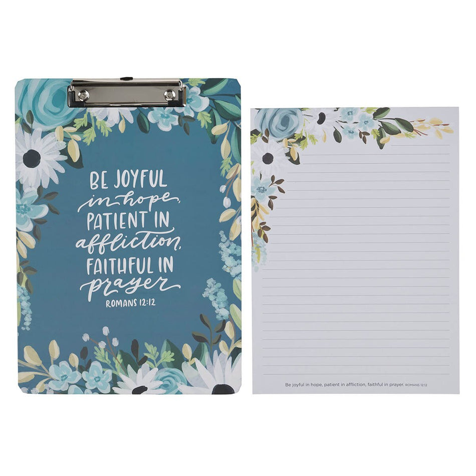 Be Joyful Blue Floral Clipboard and Notepad – Romans 12:12 by Christian Art Gifts, product view 2
