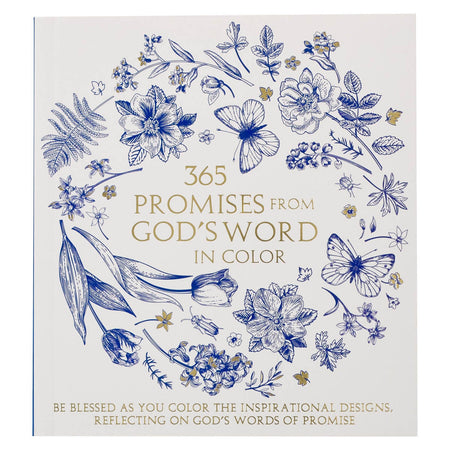365 Promises from God's Word in Color Blue Floral Coloring Book by Christian Art Gifts