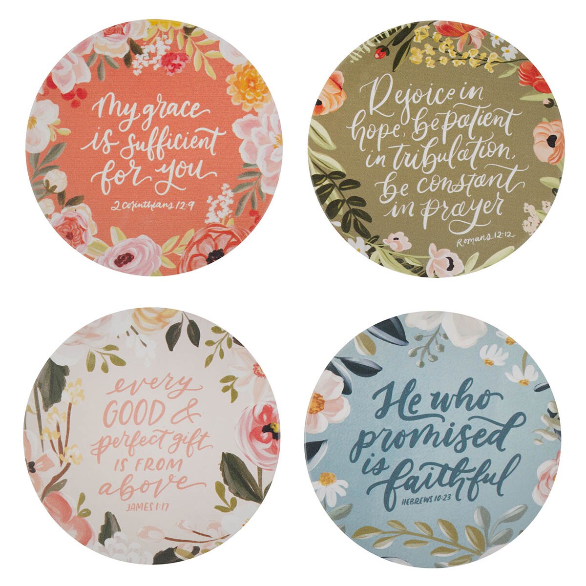 Faithful Florals Ceramic Coaster Set (Pack of 4) by Christian Art Gifts