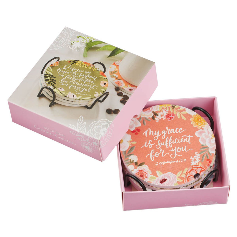 Faithful Florals Ceramic Coaster Set (Pack of 4) by Christian Art Gifts, product view 2