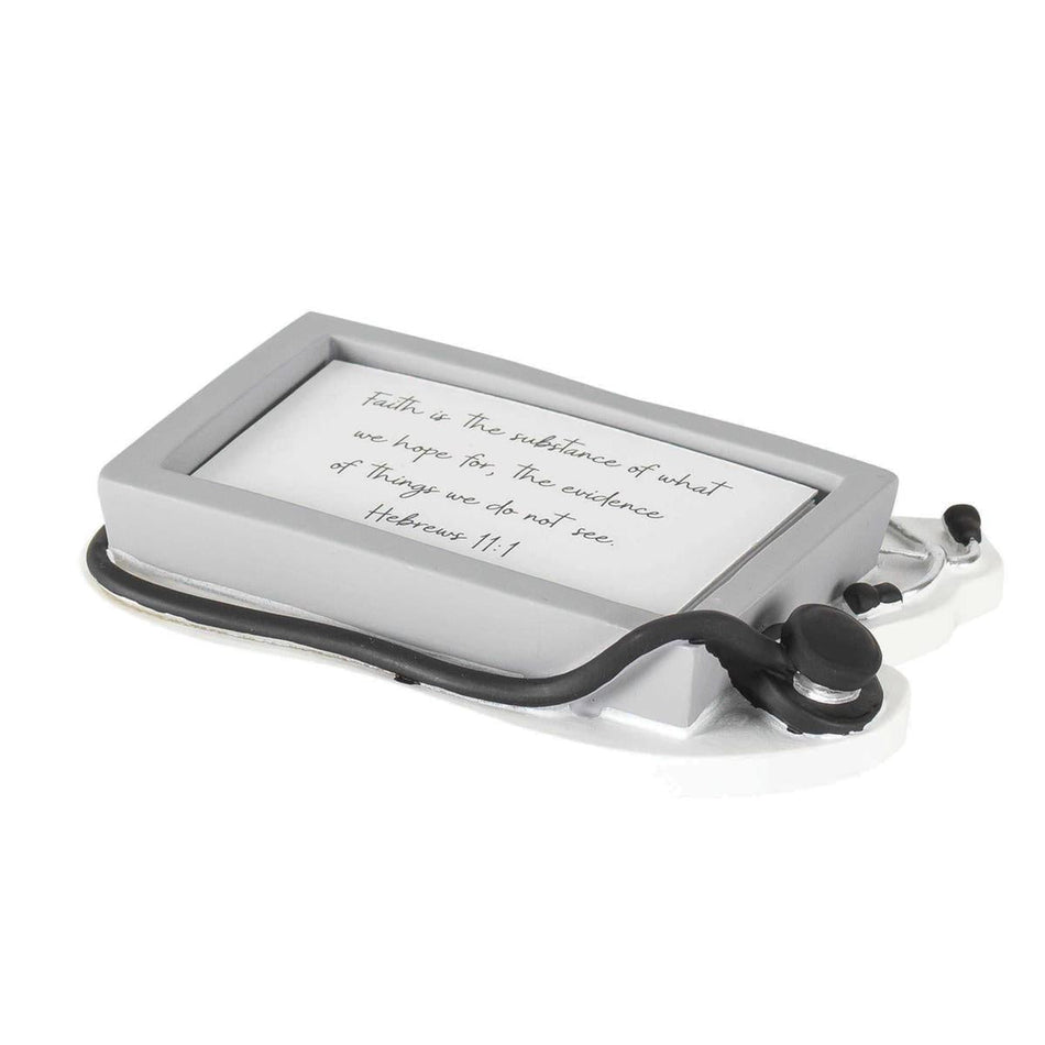 Nurses Care Grey Black Stethoscope 3 inch Resin Faith Builders Greeting Card by Dicksons