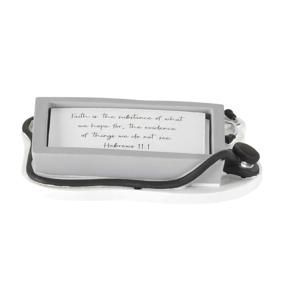 Nurses Care Grey Black Stethoscope 3 inch Resin Faith Builders Greeting Card by Dicksons, product view 2