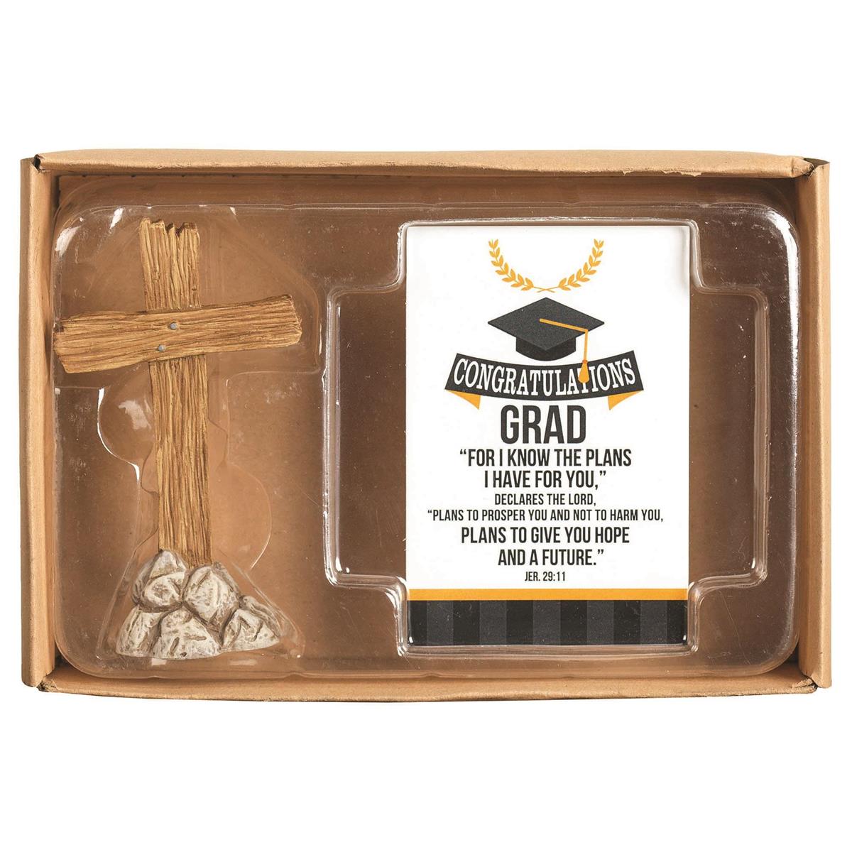 Graduation Cross Natural Brown 3 inch Resin Stone Tabletop Figurine and Card by Dicksons
