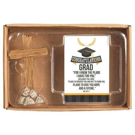 Graduation Cross Natural Brown 3 inch Resin Stone Tabletop Figurine and Card by Dicksons