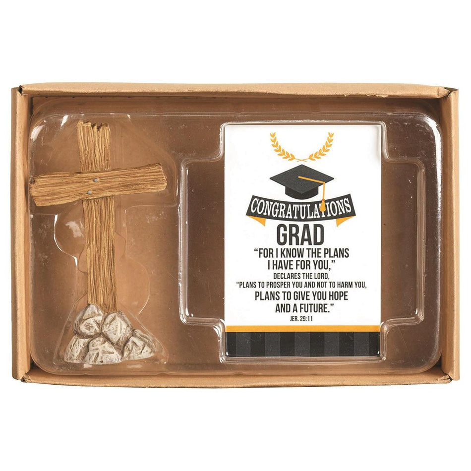 Graduation Cross Natural Brown 3 inch Resin Stone Tabletop Figurine and Card by Dicksons