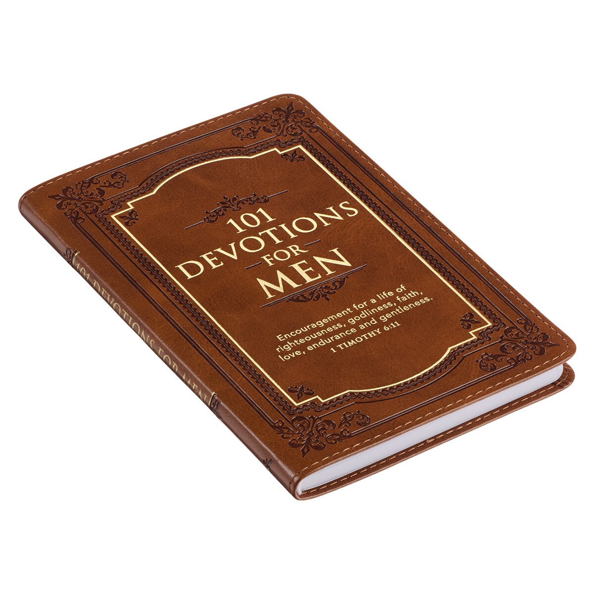 101 Devotions for Men Tawny Brown Faux Leather Devotional - 1 Timothy 6:11 by Christian Art Gifts, product view 2