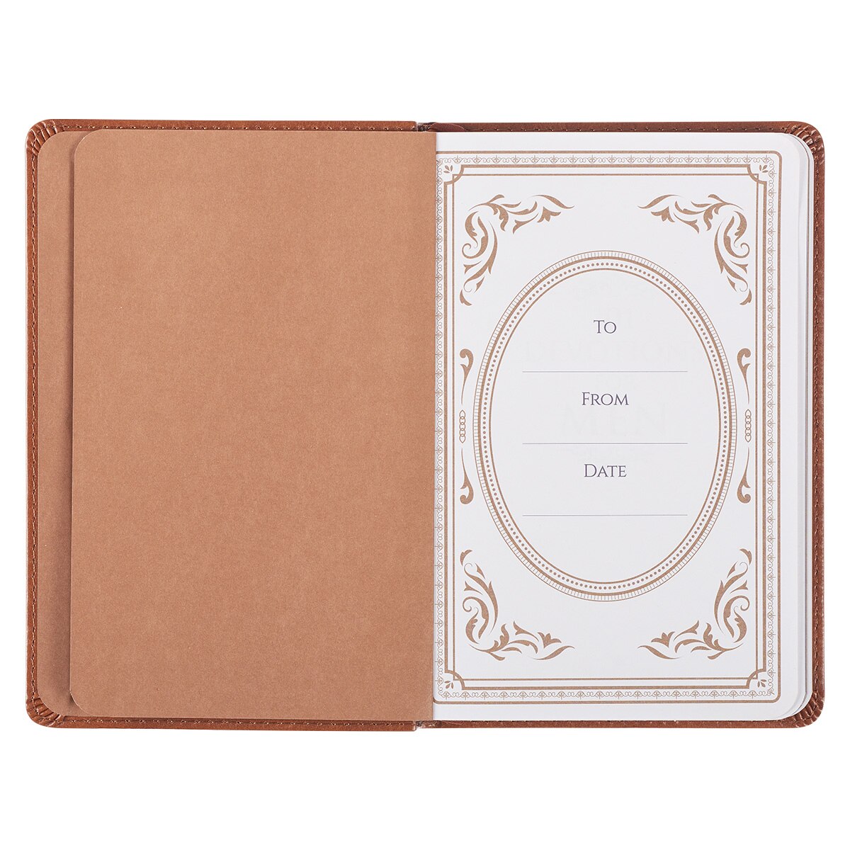 101 Devotions for Men Tawny Brown Faux Leather Devotional - 1 Timothy 6:11 by Christian Art Gifts, product view 3