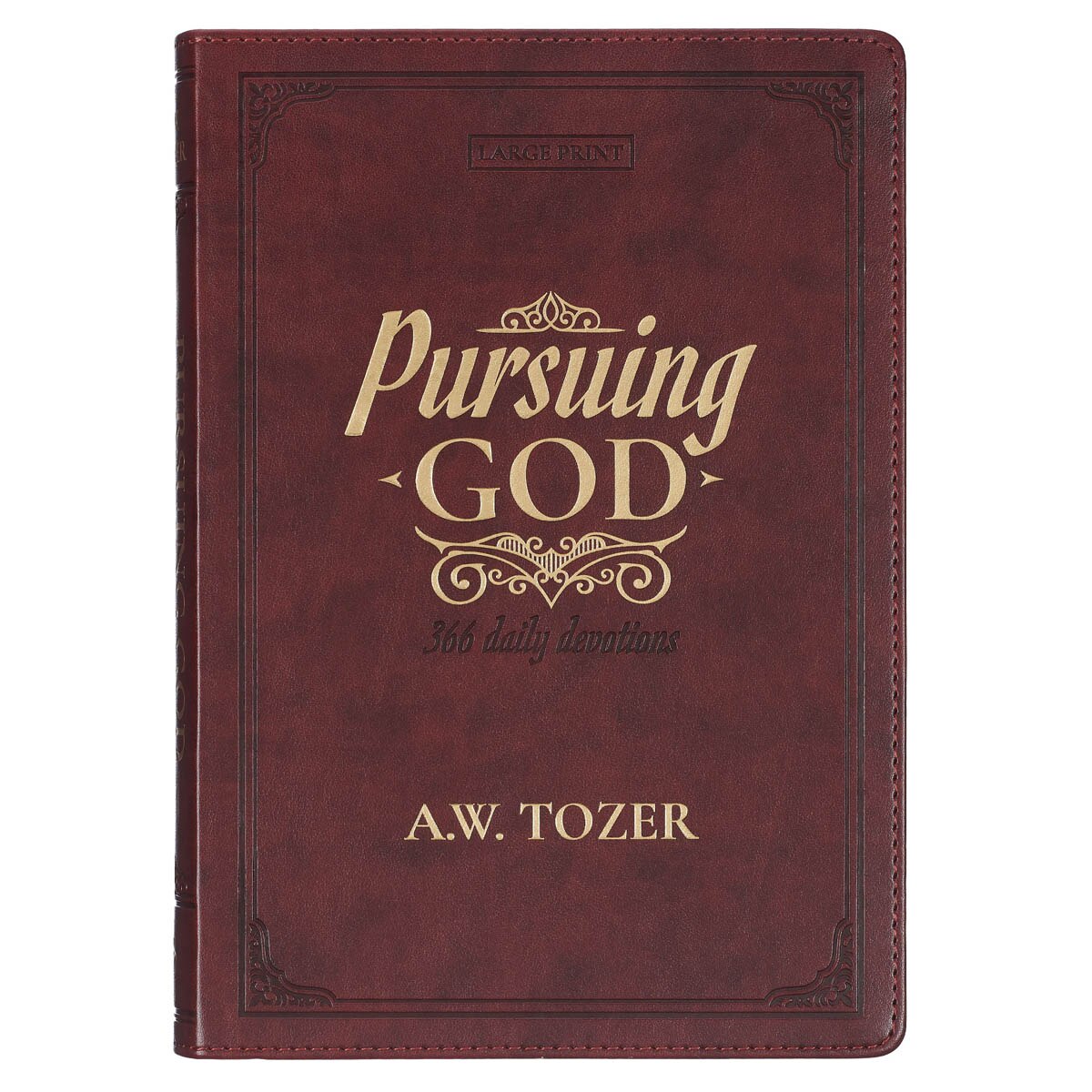 Pursuing God Saddle Tan Faux Leather Devotional Large Print Edition by Christian Art Gifts