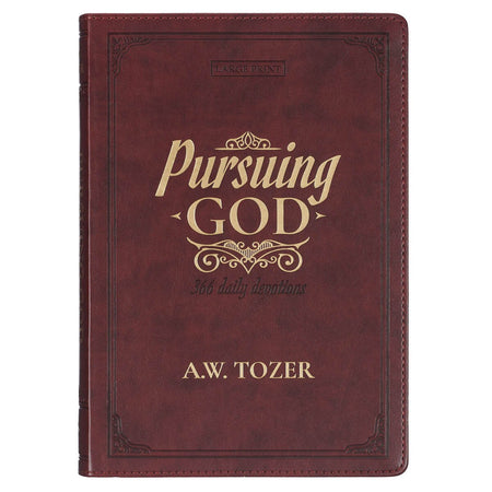 Pursuing God Saddle Tan Faux Leather Devotional Large Print Edition by Christian Art Gifts