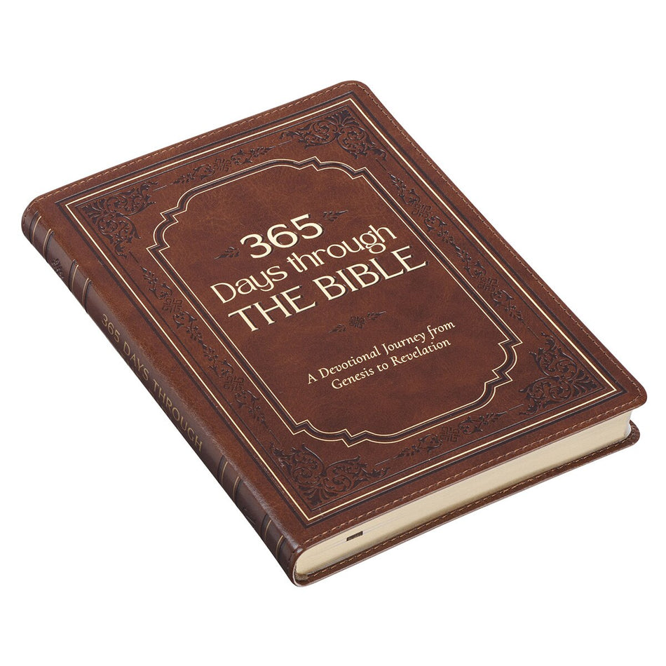 365 Days through the Bible Chestnut Brown Faux Leather Daily Devotional by Christian Art Gifts, product view 2