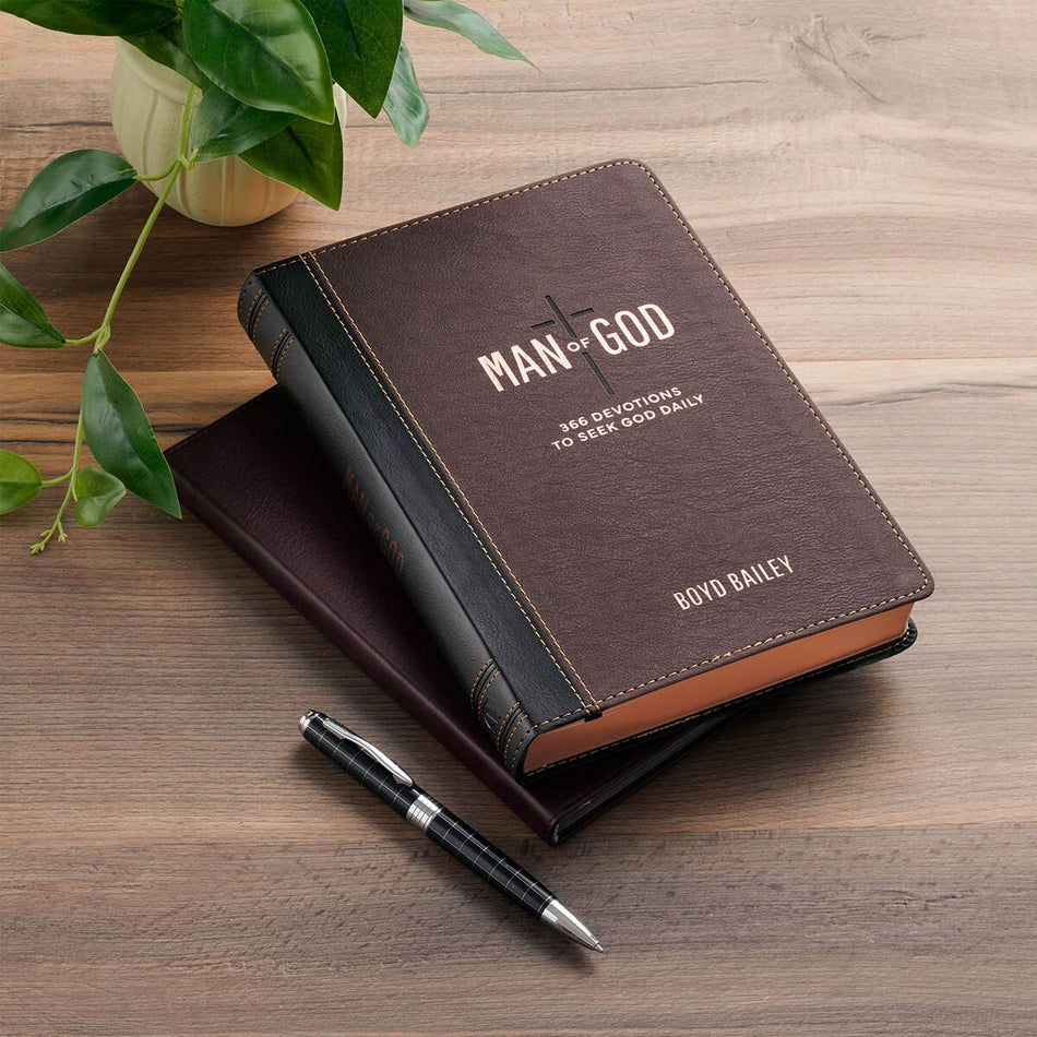 Man of God Two-Tone Brown Faux Leather Daily Devotional by Christian Art Gifts, product view 2