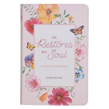 He Restores My Soul Pink Faux Leather Daily Devotional for Women by Christian Art Gifts