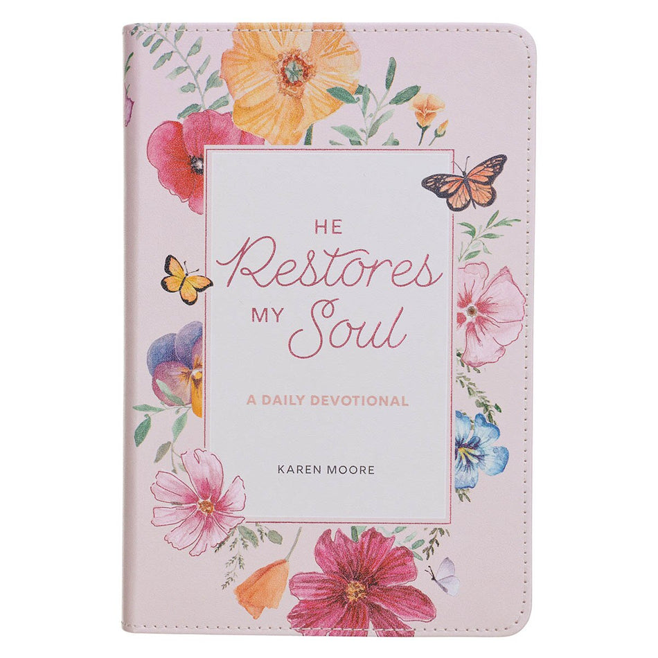 He Restores My Soul Pink Faux Leather Daily Devotional for Women by Christian Art Gifts