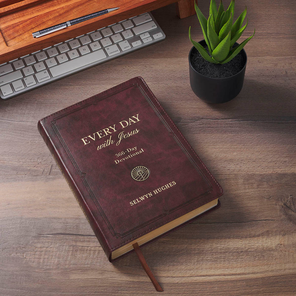Every Day with Jesus: 366-Day Burgundy Faux Leather Devotional by Christian Art Gifts, product view 2