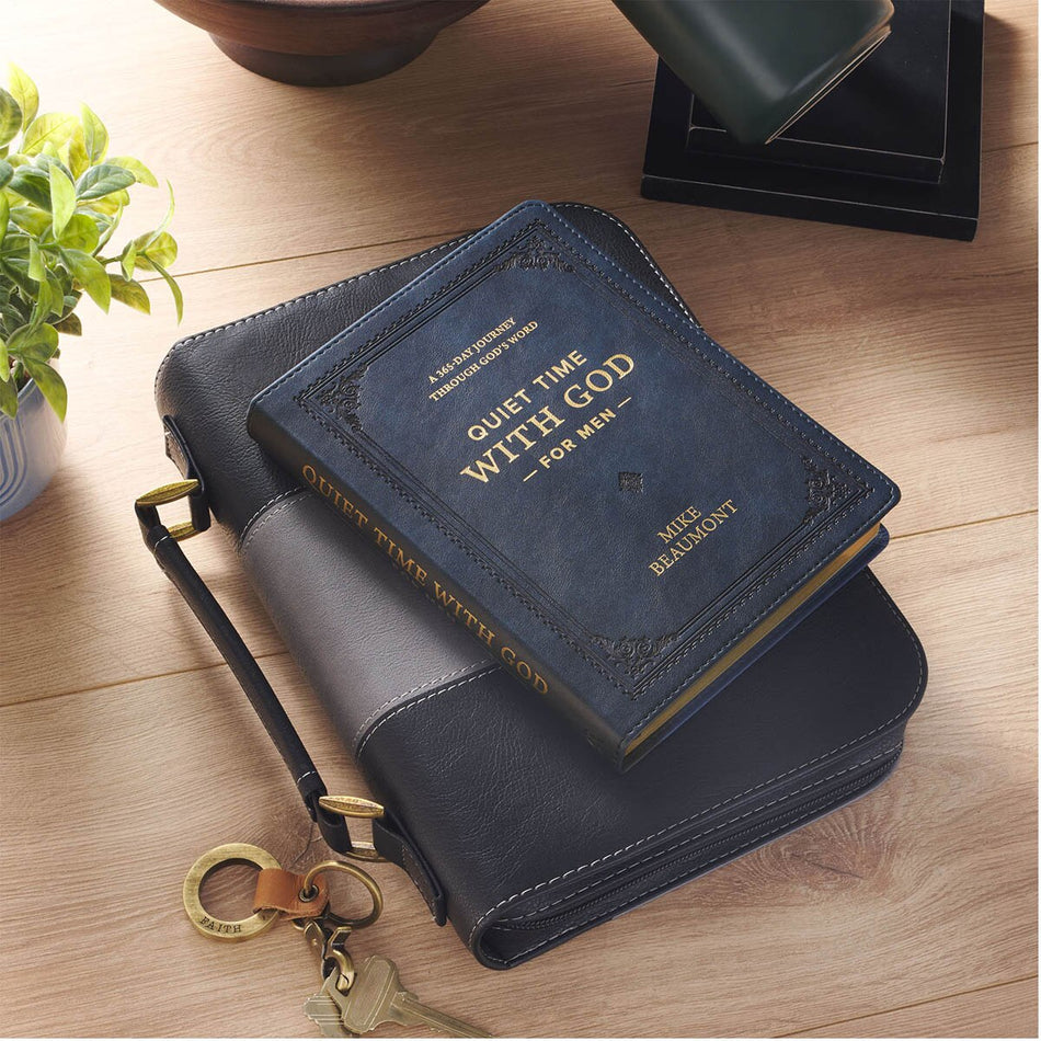 Quiet Time with God for Men Navy Blue Faux Leather Devotional by Christian Art Gifts, product view 2