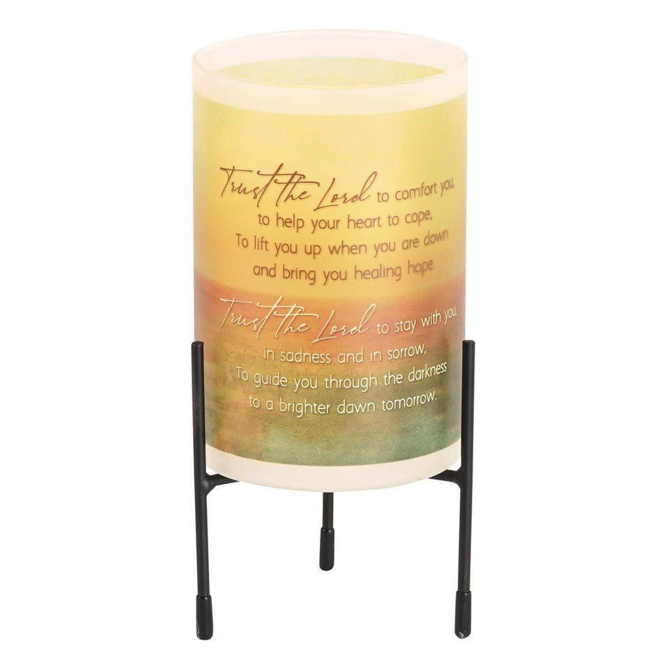 Trust The Lord to Comfort You Yellow Iron and Glass Hurricane Candleholder by Dicksons