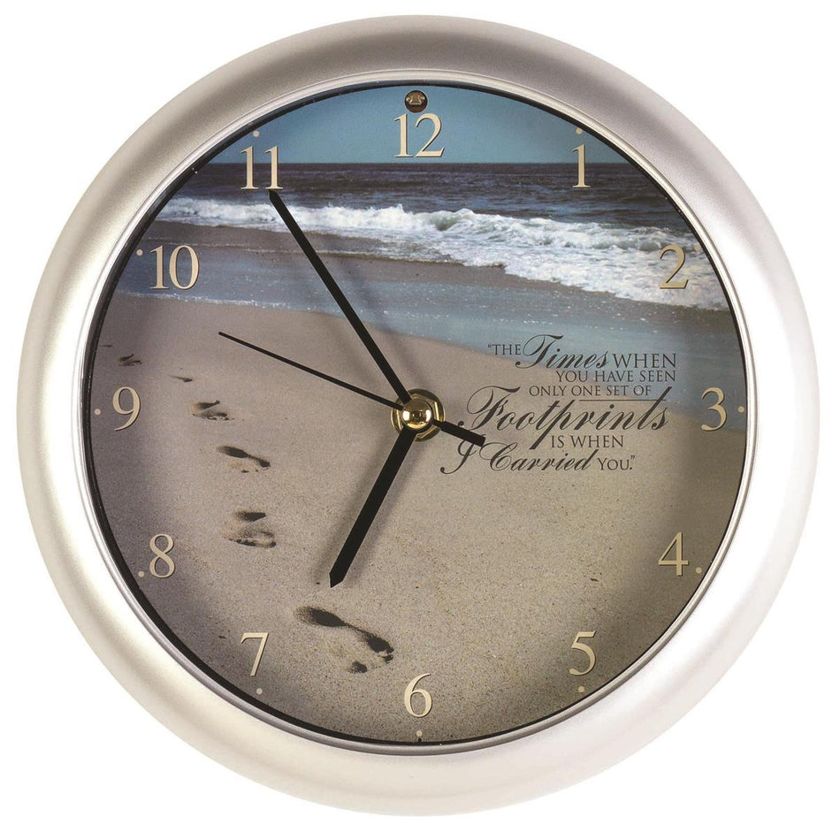 Clock Footprints Musical 8in Silver by Dicksons