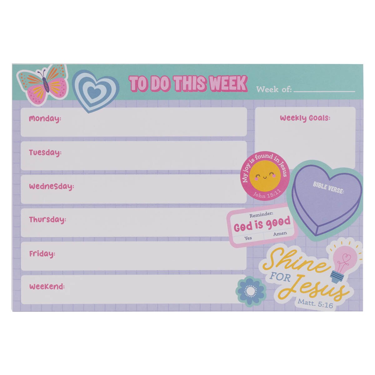 Shine For Jesus Undated Planner Pad for Girls - Matthew 5:16 by Christian Art Gifts