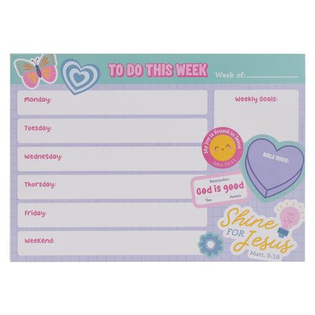 Shine For Jesus Undated Planner Pad for Girls - Matthew 5:16 by Christian Art Gifts