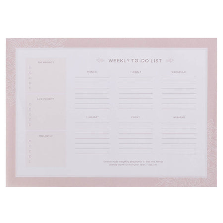 Everything Beautiful Blush Pink Undated Weekly To-Do List - Ecclesiastes 3:11 by Christian Art Gifts