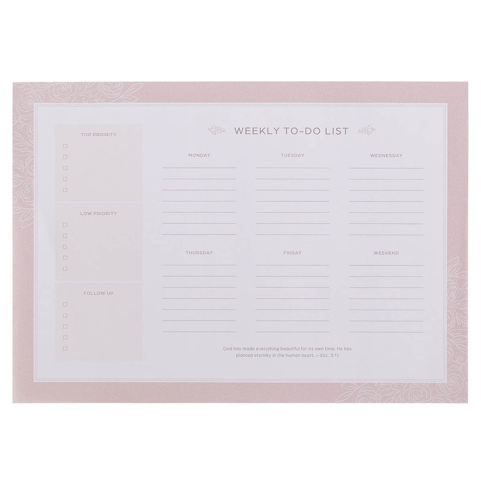 Everything Beautiful Blush Pink Undated Weekly To-Do List - Ecclesiastes 3:11 by Christian Art Gifts