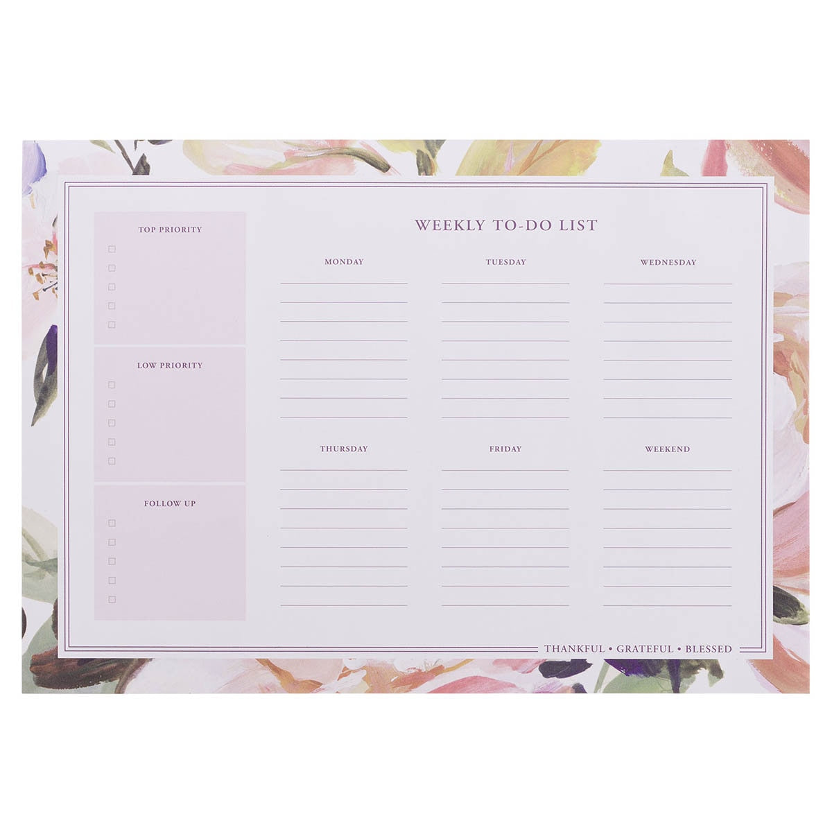 Thankful Grateful Blessed Floral Weekly To-Do List Planner Pad by Christian Art Gifts