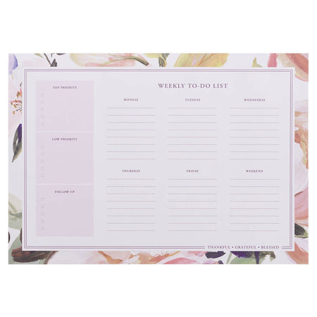 Thankful Grateful Blessed Floral Weekly To-Do List Planner Pad by Christian Art Gifts