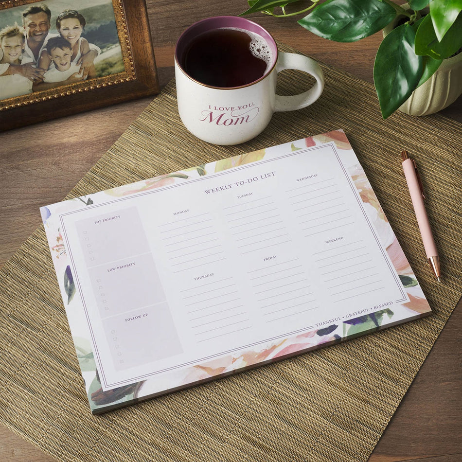 Thankful Grateful Blessed Floral Weekly To-Do List Planner Pad by Christian Art Gifts, product view 2