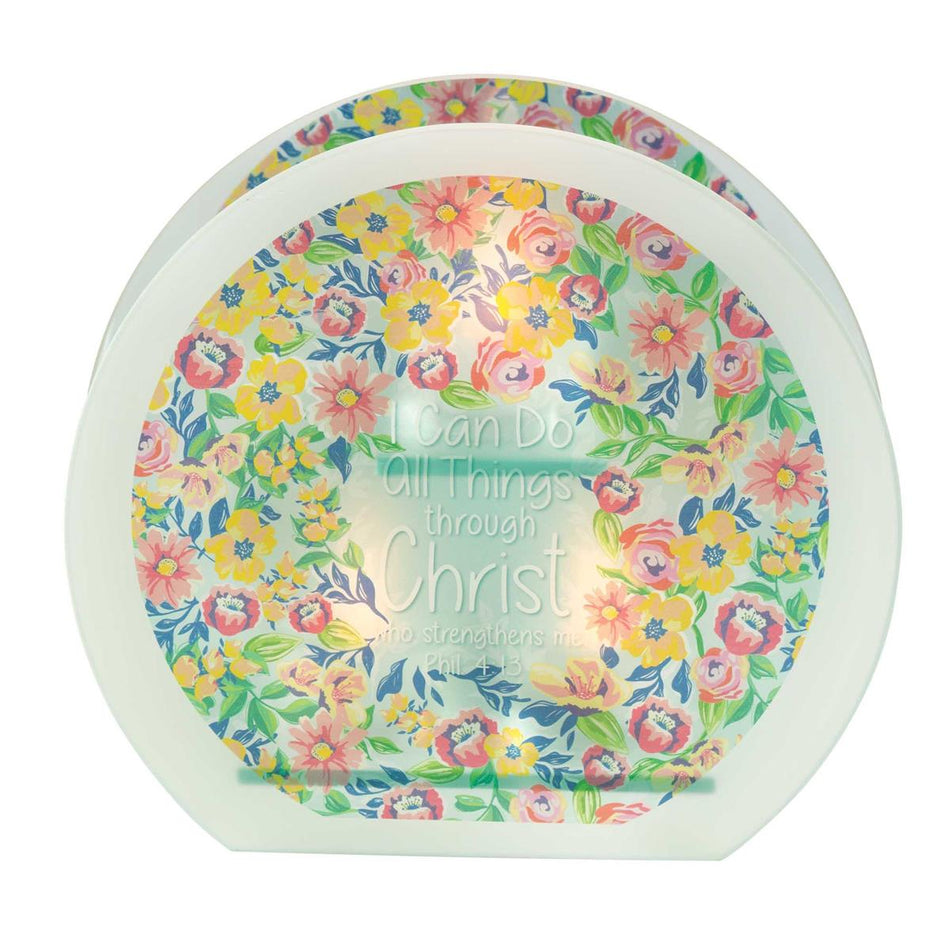 Can Do All Things Pink Floral Frosted 8 x 7 Glass Tea Light Candle Holder by Dicksons, product view 2