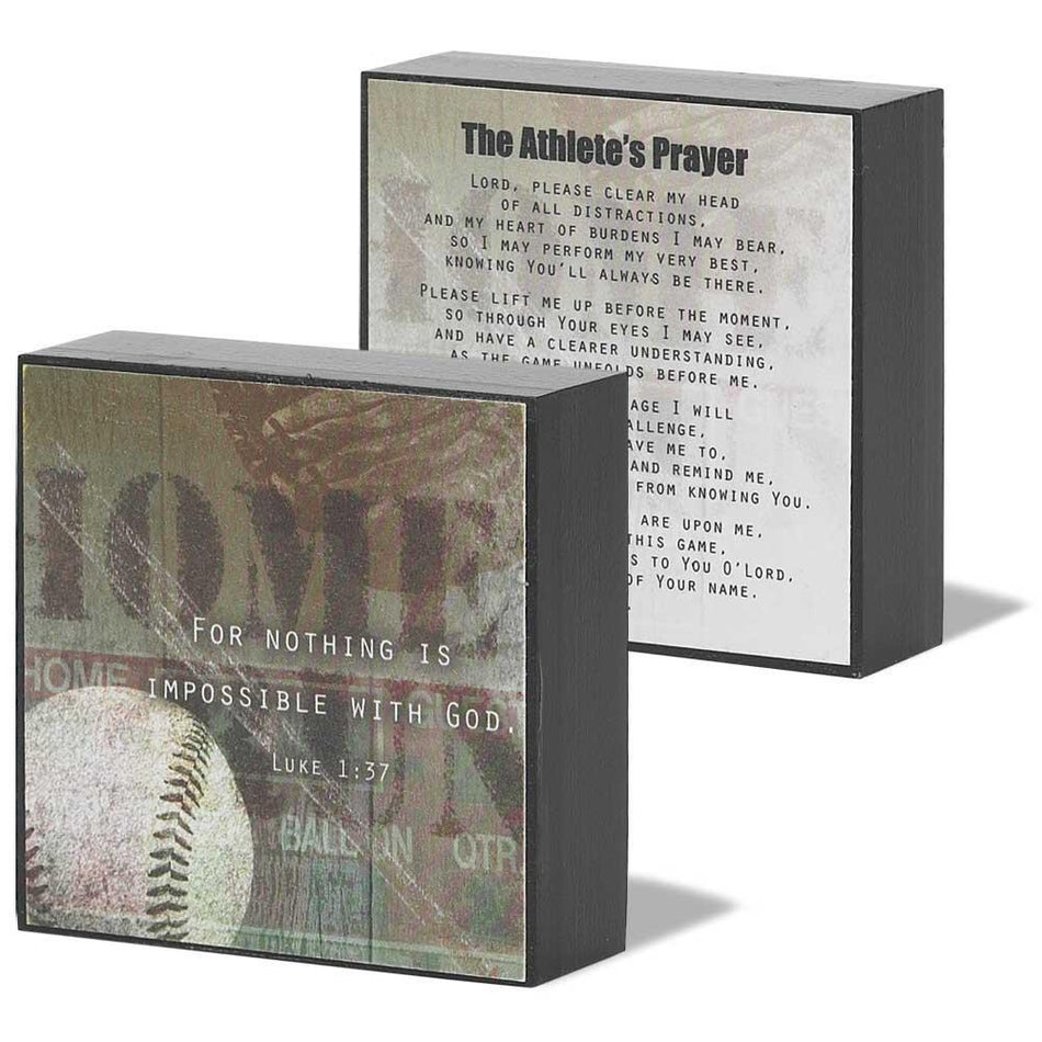 Plaque Double Sided Home Run Luke 1:37 MDF 3X3 by Dicksons