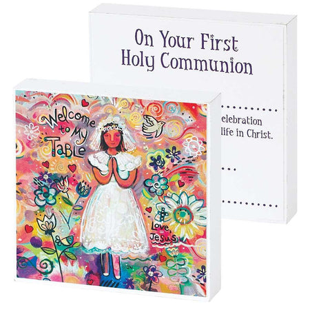 Plaque Double Sided First Holy Communion MDF 4X4 by Dicksons