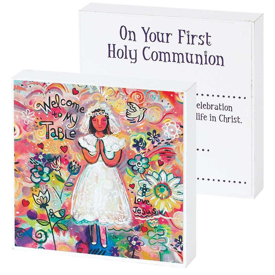 Plaque Double Sided First Holy Communion MDF 4X4 by Dicksons
