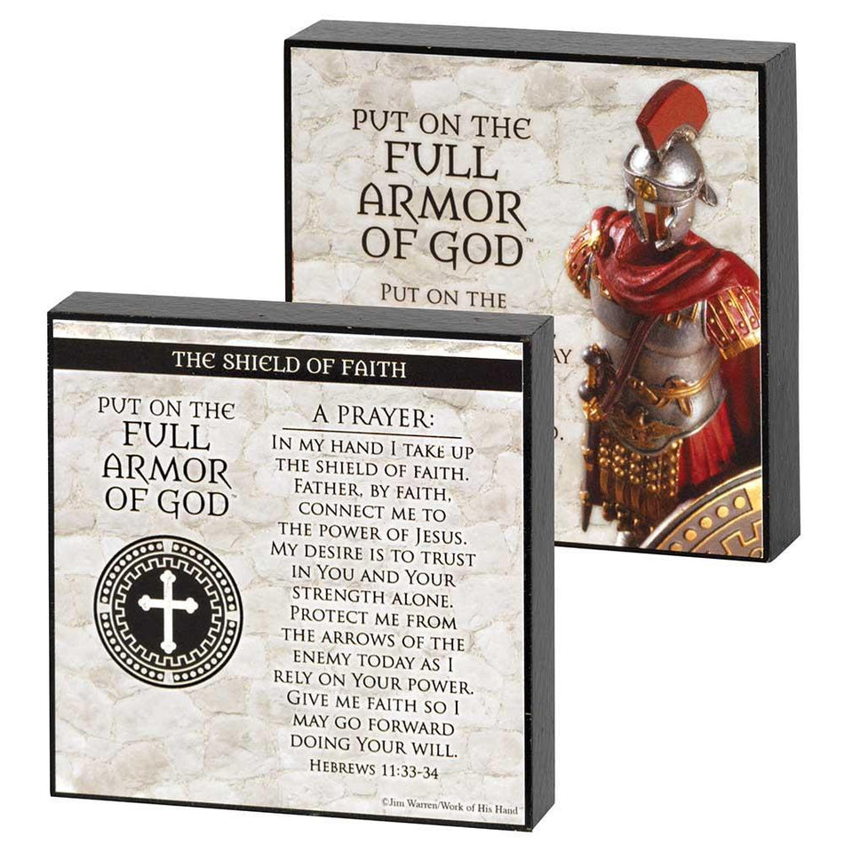 Armor of God Shield of Faith Marble Gray 4 x 4 Wood Double Sided Plaque by Dicksons