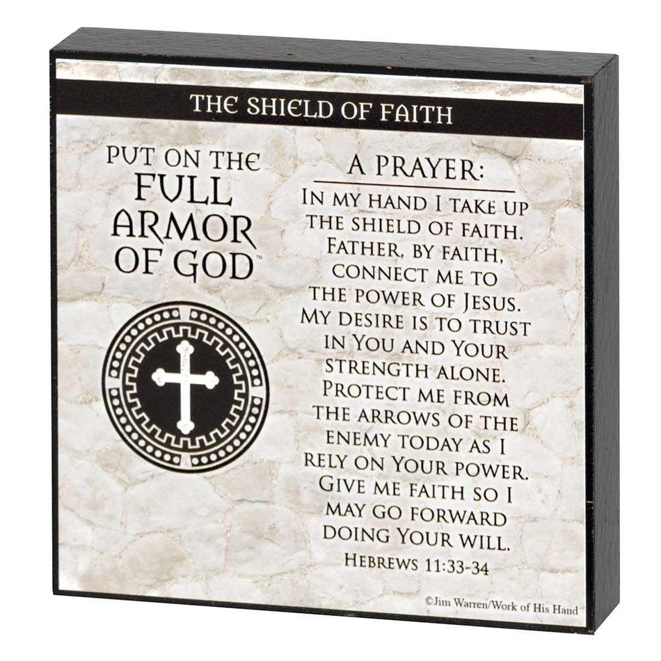 Armor of God Shield of Faith Marble Gray 4 x 4 Wood Double Sided Plaque by Dicksons, product view 2