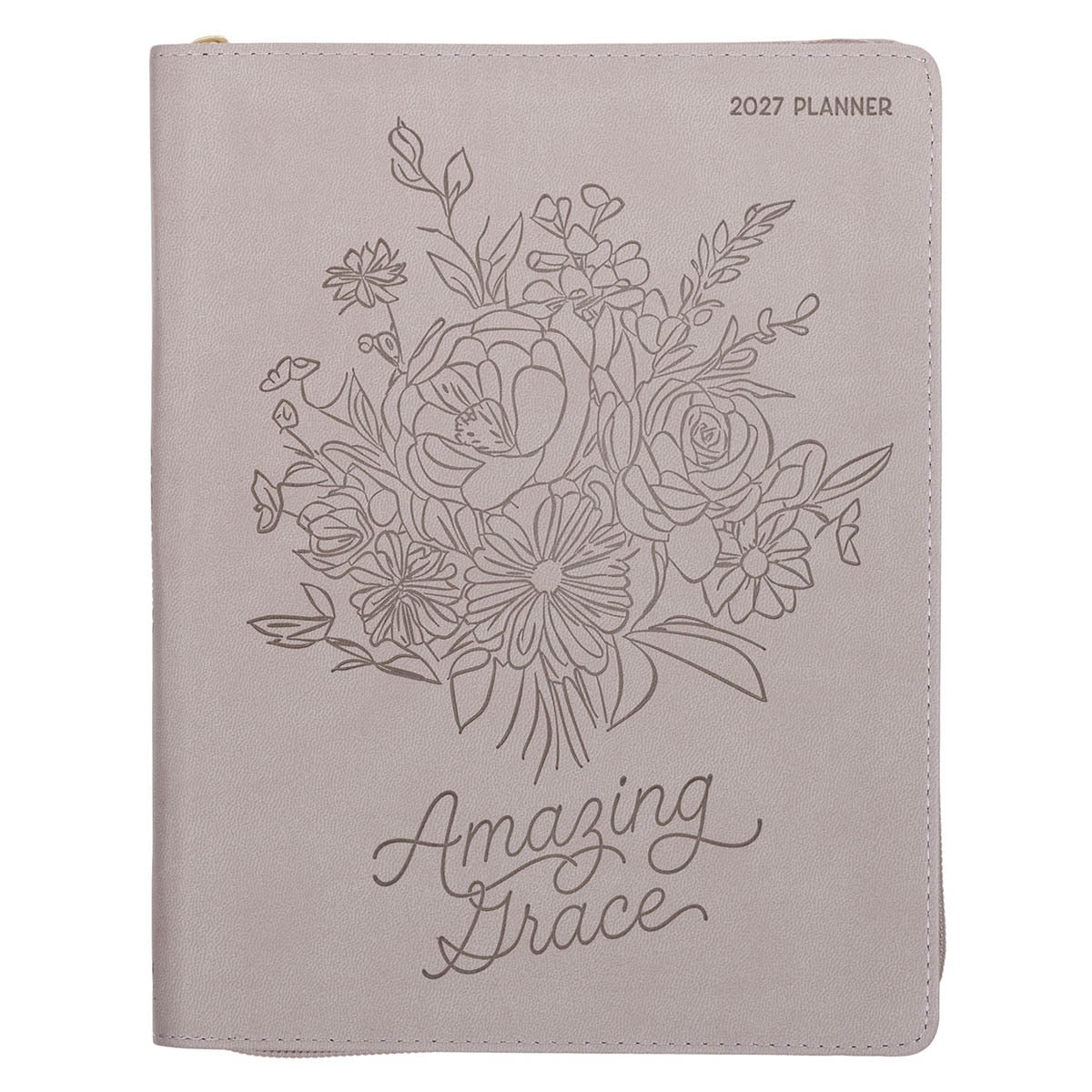 2027 Amazing Grace Large Zippered Taupe Faux Leather 18-Month Planner for Women by Christian Art Gifts