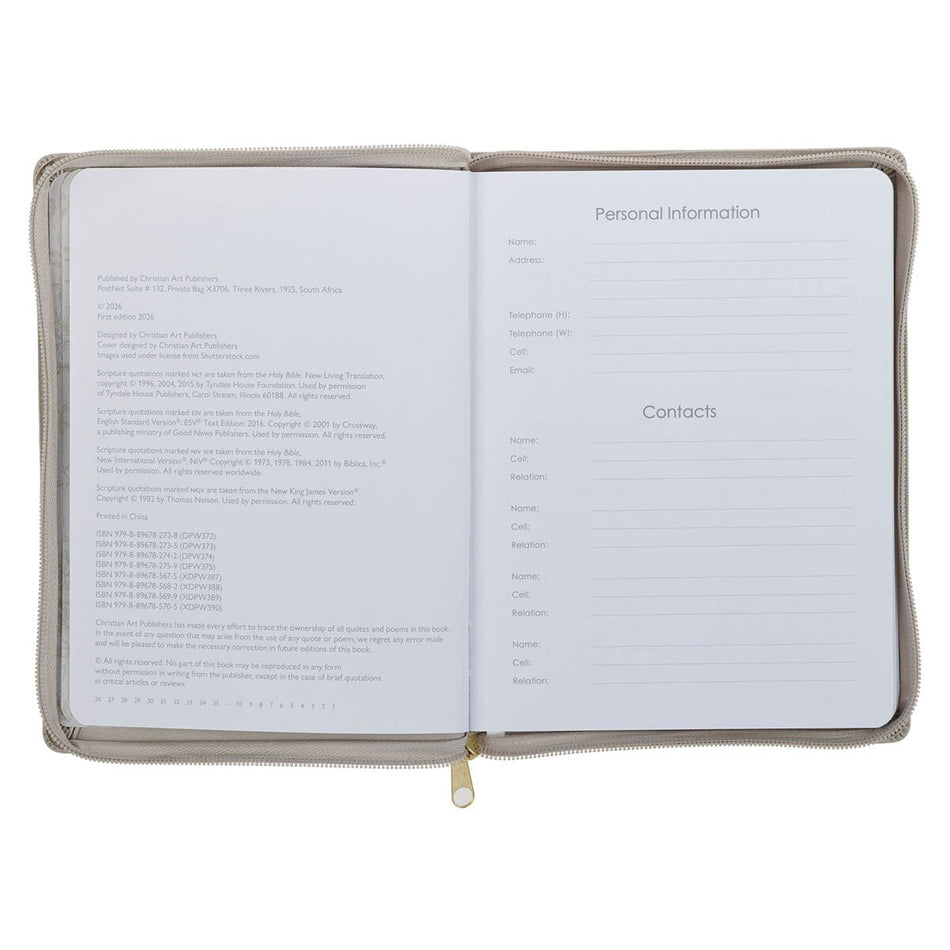 2027 Amazing Grace Large Zippered Taupe Faux Leather 18-Month Planner for Women by Christian Art Gifts, product view 2