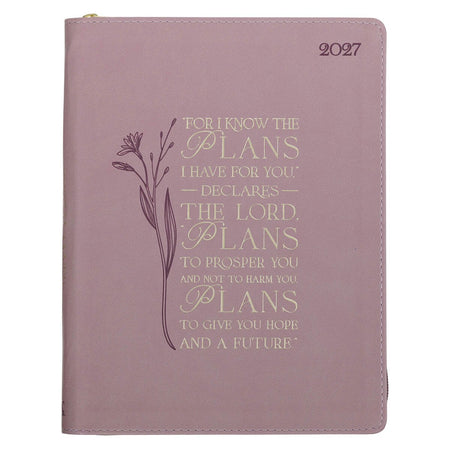 2027 Plans Large Zippered Dusty Mauve Faux Leather 18-Month Planner for Women - Jeremiah 29:11 by Christian Art Gifts