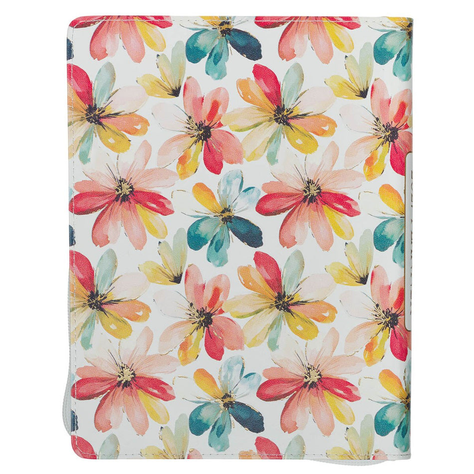 2027 Be Still and Know Large Zippered White Floral Faux Leather 18-Month Planner for Women - Psalm 46:10, product view 2