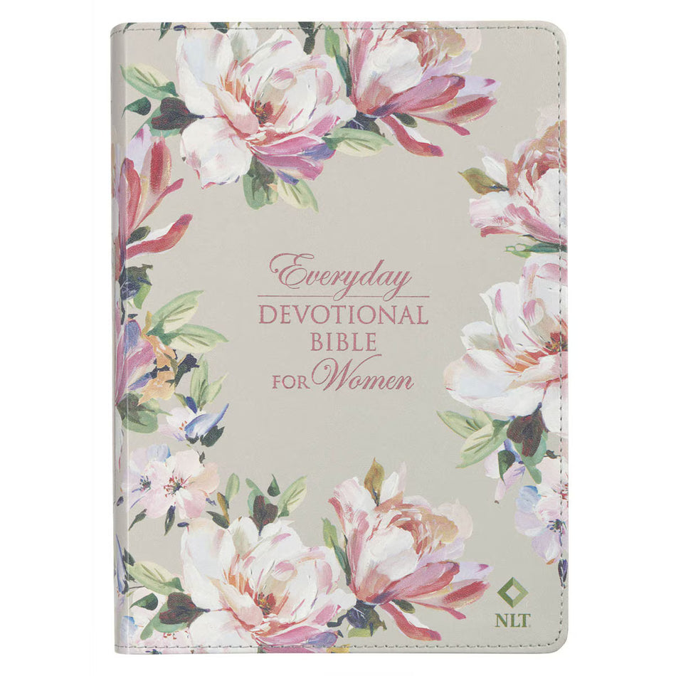 Pearlized Gray Floral Faux Leather NLT Everyday Devotional Bible for Women