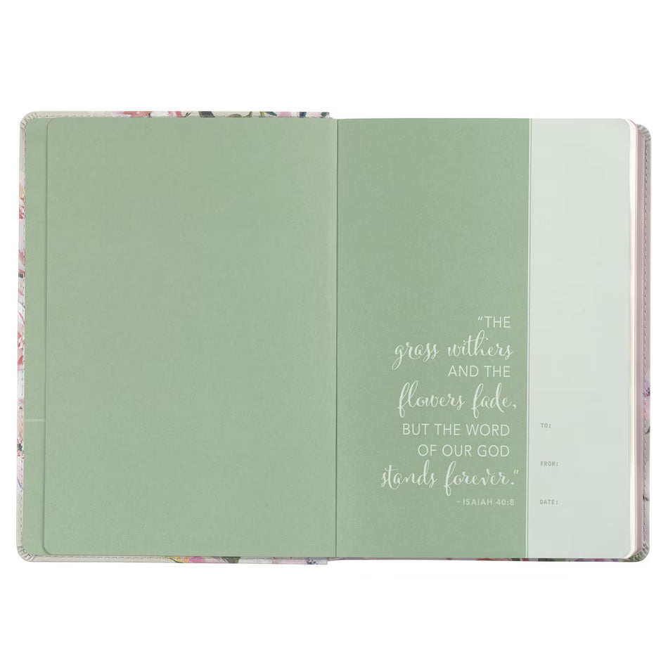 Pearlized Gray Floral Faux Leather NLT Everyday Devotional Bible for Women