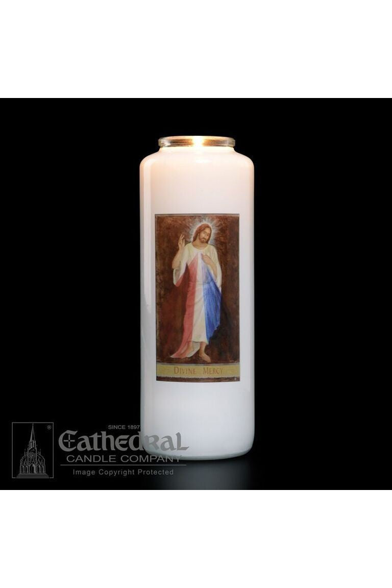 Patron Saint Glass 6 Day Candles - Divine Mercy by Anchor Christian Distributors