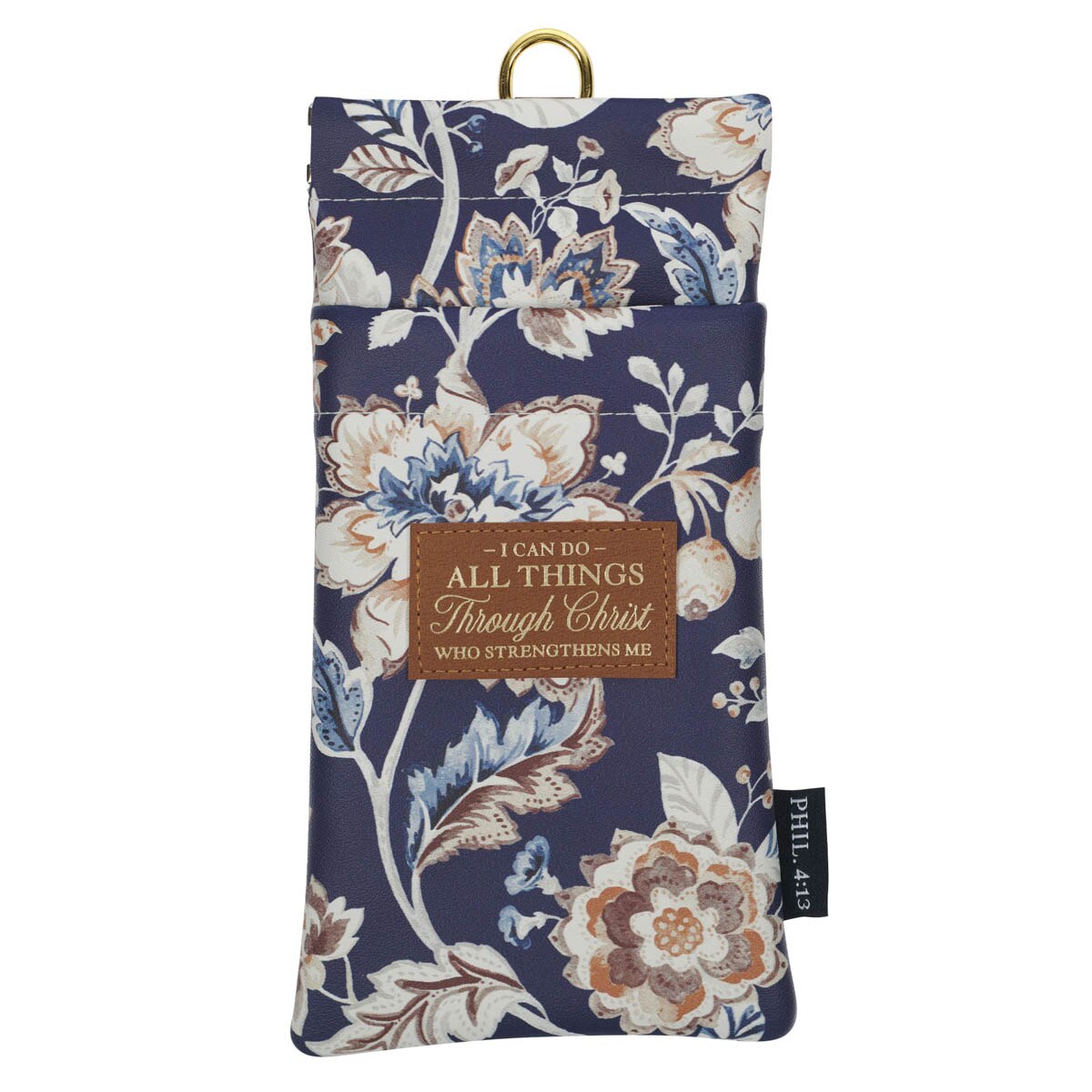 I Can Do All Things Honey-Brown and Navy Floral Faux Leather Double Eyeglass Case - Philippians 4:13 by Christian Art Gifts